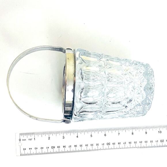 Vtg William Adams Cut Glass Crystal Ice Bucket Silver Plate Thumbprint Italy - Picture 9 of 12